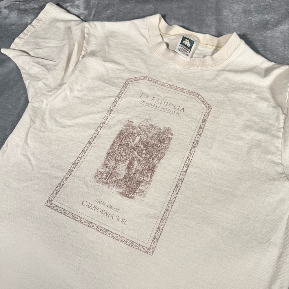 Vintage La Famiglia Di Robert Mondavi Wine T Shirt Mens M Made In USA 90s READ!